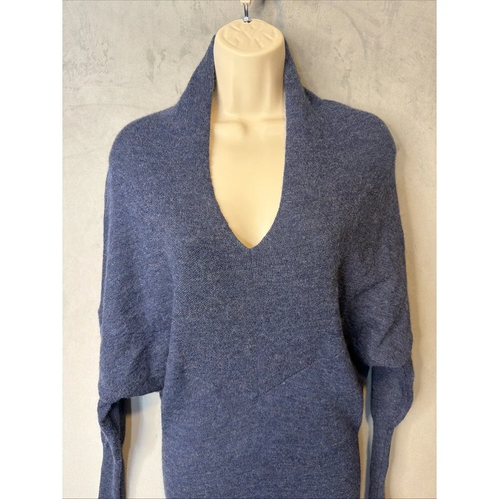 Nicholas K Women's Alpaca Maxi Sweater Dress Blue XS Batwing Thumbholes